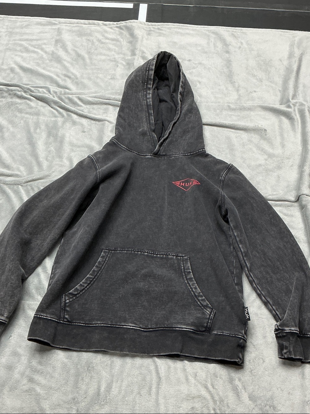 Huk Kids Black Washed Hoodie with Small Red Logo